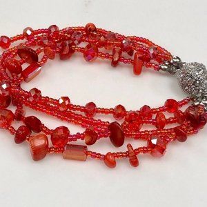 Red Coral Gemstone Crystal Beads Bracelets